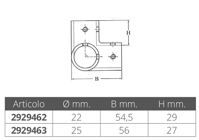angolare inox 3 vie 90gradi diametro mm.22: Immagine 2